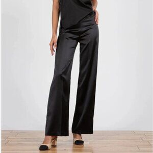 Avenue Montaigne Flavia F1701 Wide-Leg Satin Black Pants Women's 0 Loose Cut